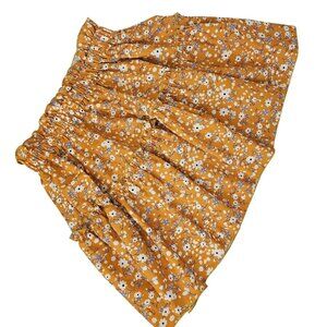 Milkmaid Cottagecore Whmsy Dainty White Floral Dijon Yellow Pleated Mini Skirt M